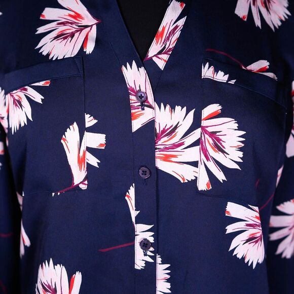 Express Women's Shirt Portofino Button Up Floral Slim Fit Colorful Blouse Top M - Picture 4 of 8